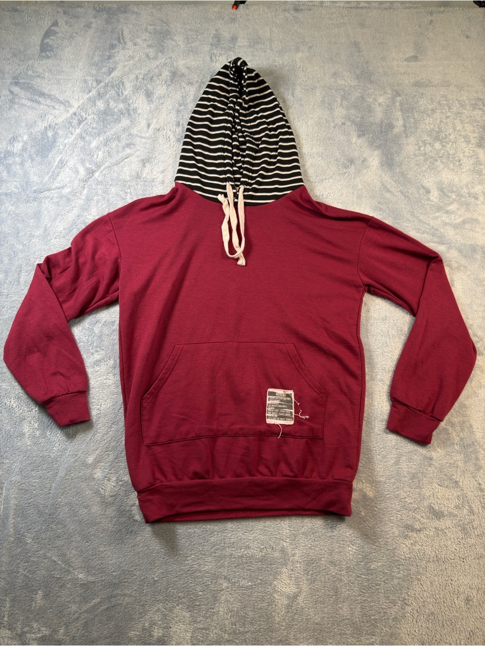 Moschino Maroon Pullover Hoodie Black White Striped Hood Mens L #3230